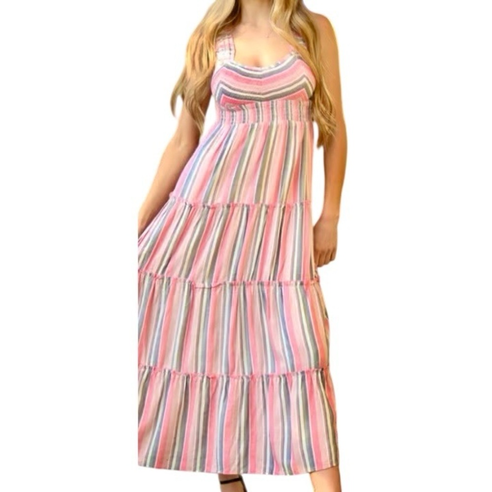 Angie Striped Pink and Gray midi Dress great for summer and spring size medium